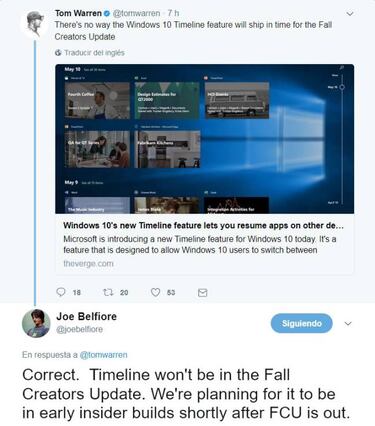 La función Timeline de Windows 10 no llegará con la Fall Creators Update