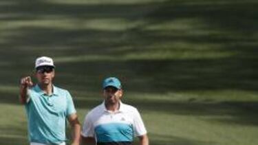 Rafael Cabrera Bello y Sergio García, durante la última jornada de entrenamientos del Masters de Augusta.
