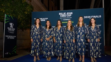 MALAGA, SPAIN - NOVEMBER 11: Players and Captain of Team Spain pose for a photo during the Reception Dinner ahead of the Billie Jean King Cup Finals at Palacio de Deportes Jose Maria Martin Carpena on November 11, 2024 in Malaga, Spain. (Photo by Angel Martinez/Getty Images for ITF)