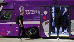 DOHA, QATAR - NOVEMBER 10: The United States national team board a Hyundai shuttle bus as they arrive ahead of FIFA World Cup Qatar 2022 at Hamad International Airport on November 10, 2022 in Doha, Qatar. (Photo by Mohamed Farag - FIFA/FIFA via Getty Images)