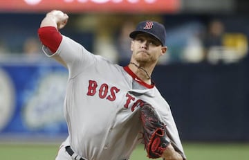 Boston Red Sox starting pitcher Clay Buchholz works against the San Diego Padres