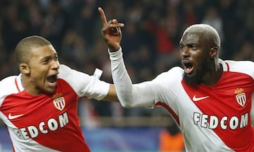 Bakayoko (right) and Mbappé celebrate Monaco's crucial third goal on Wednesday.