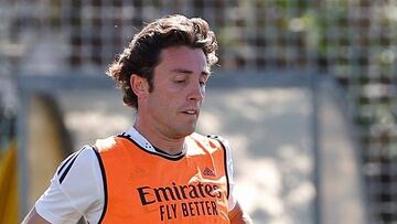 Álvaro Odriozola, en un entrenamiento de pretemporada con el Real Madrid.