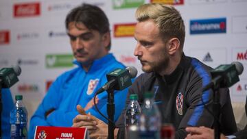 Foto durante la conferencia de prensa de Croacia antes del partido Mexico vs Croacia correspondiente al segubndo partido amistoso de cara a la Copa del Mundo Rusia 2018 en el Estadio AT&T. En la foto: Zlatko Dalic e Ivan Rakitic.