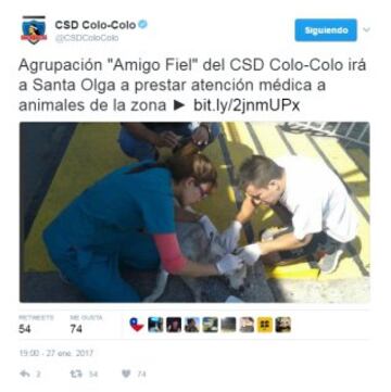 De distintas maneras el CSD Colo Colo se movilizó para ir en ayuda de las víctimas del megaincendio que afecta a la zona centro sur de Chile. Desde la recopilación de alimentos y líquidos hasta atención veterinario fue el aporte de la institución.