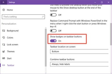 Cómo activar los distintivos de las aplicaciones en la barra de tareas de windows 10