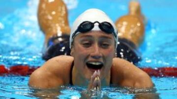 Mireia Belmonte tras nadar la final de los 200 mariposa, en la que consiguió la medalla de plata.