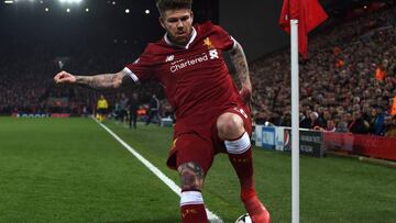 El lateral izquierdo espa&ntilde;ol del Liverpool, Alberto Moreno, durante un partido.