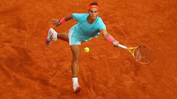 PARIS, FRANCE - SEPTEMBER 28: Rafael Nadal of Spain plays a forehand during his Men's Singles first round match against Egor Gerasimov of Belarus on day two of the 2020 French Open at Roland Garros on September 28, 2020 in Paris, France. (Photo by Julian Finney/Getty Images)