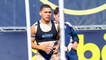 Brian Ocampo en un entrenamiento en la Ciudad Deportiva Bahía de Cádiz.