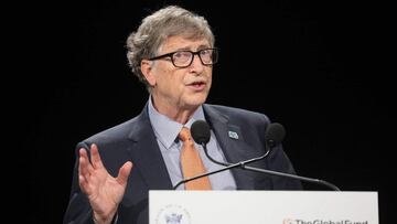 (FILES) In this file photo taken on October 10, 2019 Microsoft founder, Co-Chairman of the Bill & Melinda Gates Foundation, Bill Gates delivers a speech during the conference of Global Fund to Fight HIV, Tuberculosis and Malaria in Lyon, central eastern France. - Microsoft founder Bill Gates' investment fund reached a deal to acquire a controlling stake in the luxury hotel chain Four Seasons for $2.2 billion, the companies announced September 8, 2021. (Photo by Ludovic MARIN / AFP)