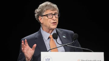 (FILES) In this file photo taken on October 10, 2019 Microsoft founder, Co-Chairman of the Bill &amp; Melinda Gates Foundation, Bill Gates delivers a speech during the conference of Global Fund to Fight HIV, Tuberculosis and Malaria in Lyon, central easte