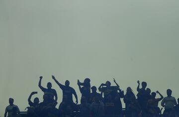 Soccer Football - Copa Libertadores Final - First Leg - Boca Juniors v River Plate - Alberto J. Armando Stadium, Buenos Aires, Argentina - November 11, 2018  Boca Juniors fans cheer their team  REUTERS/Marcos Brindicci