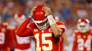KANSAS CITY, MISSOURI - SEPTEMBER 07: Patrick Mahomes #15 of the Kansas City Chiefs reacts in the final plays of the fourth quarter against the Detroit Lions at GEHA Field at Arrowhead Stadium on September 07, 2023 in Kansas City, Missouri.   David Eulitt/Getty Images/AFP (Photo by David Eulitt / GETTY IMAGES NORTH AMERICA / Getty Images via AFP)