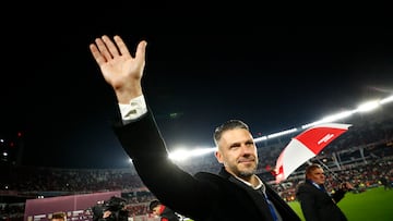 Soccer Football - Argentina Primera Division - River Plate v Racing Club - Estadio Mas Monumental, Buenos Aires, Argentina - July 28, 2023 River Plate coach Martin Demichelis celebrates after winning the Argentina Primera Division REUTERS/Agustin Marcarian