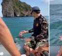 La agitada reacción de un turista italiano en Tailandia cuando la policía le obliga a salir del agua