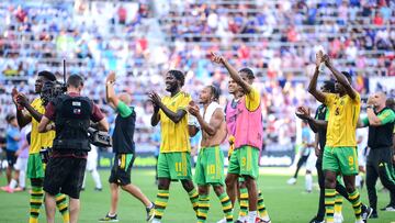 Jugadores de Jamaica después de derrotar a Guatemala en los Cuartos de Final de la Copa Oro.