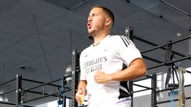 Eden Hazard, en una sesión de entrenamiento en Valdebebas.