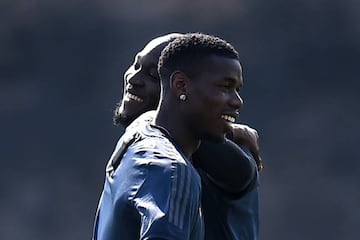 Pogba and Roman Lukaku in training ahead of the clash with Barcelona.