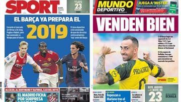 Portadas de los diarios Sport y Mundo Deportivo del día 29 de agosto de 2018.