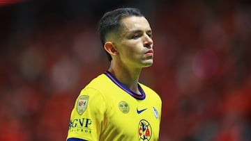 Alvaro Fidalgo of America during the final second leg match between Toluca and America as part of the Liga BBVA MX, Torneo Clausura 2025 at Nemesio Diez Stadium on May 25, 2025 in Toluca, Estado de Mexico, Mexico.
