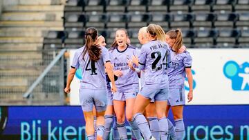 Trondheim (Norway), 21/09/2022.- Real Madrid's Caroline Weir (C) celebrates after scoring the 0-1 goal during the UEFA Women's Champions League second qualifying round, first leg soccer match between Rosenborg BK and Real Madrid in Trondheim, Norway, 21 September 2022. (Liga de Campeones, Noruega) EFE/EPA/Ole Martin Wold NORWAY OUT