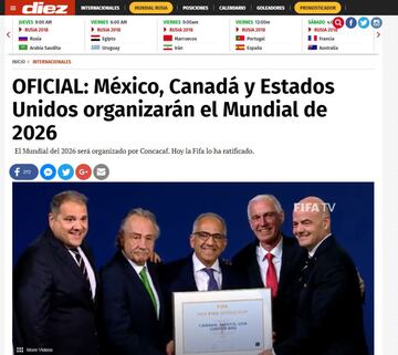 México, Estados Unidos y Canadá organizarán el Mundial de 2026.
Hoy la FIFA ha ratificado