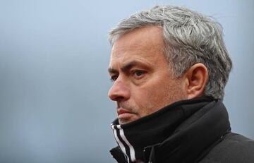 Jose Mourinho, Manager of Manchester United looks on during the Premier League match between Stoke City and Manchester United.