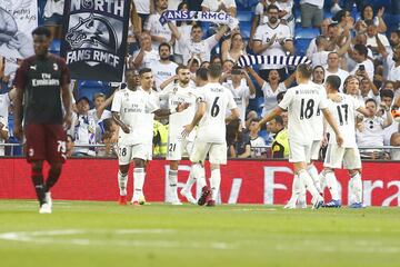 The Real Madrid players celebrate.