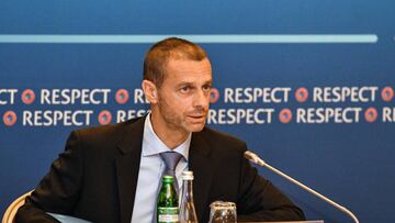 UEFA President Aleksander Ceferin speaks during the UEFA Executive Committee meeting in Kiev on May 24, 2018