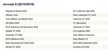 Complete LaLiga fixture list 2019/2020