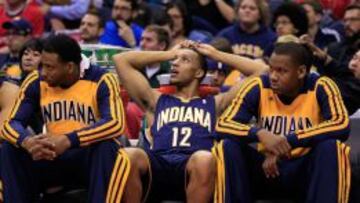 El banquillo de Indiana Pacers en los momentos finales de la derrota ante los Wizards.