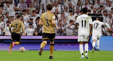 0-1. Peina de cabeza Pablo Marín superando a Lucas Vázquez, deja toda la banda para la carrera de Ander Barrenetxea que en el mano a mano, bate a Andriy Lunin con disparo raso, por debajo de las piernas.
