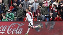 De Tom&aacute;s celebra uno de sus goles en Vallecas.