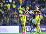 Aaron Mejia and Israel Reyes of America during the round of 16 second leg match between America and Philadelphia Union as part of the CONCACAF Champions Cup 2026, at Ciudad de los Deportes Stadium, on March 18, 2026 in Mexico City, Mexico.
