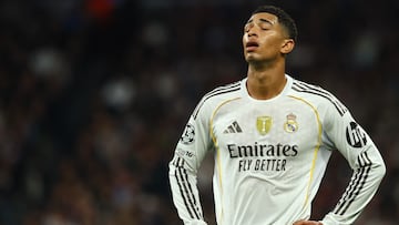 Soccer Football - UEFA Champions League - Real Madrid v Manchester City - Santiago Bernabeu, Madrid, Spain - December 10, 2025 Real Madrid's Jude Bellingham reacts REUTERS/Susana Vera