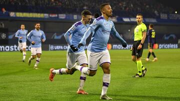 ZAGREB, CROATIA - DECEMBER 11: Gabriel Jesus of Manchester City celebrates after scoring his team's second goal during the UEFA Champions League group C match between Dinamo Zagreb and Manchester City at Maksimir Stadium on December 11, 2019 in Zagre