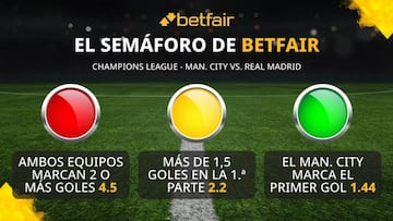 El semáforo de Betfair para el Man. City vs. Real Madrid