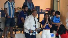 Argentina's forward #10 Lionel Messi's wife Antonela Roccuzzo reacts on the stands during the Qatar 2022 World Cup quarter-final football match between The Netherlands and Argentina at Lusail Stadium, north of Doha on December 9, 2022. (Photo by FRANCK FIFE / AFP)