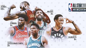 LeBron James, Joel Embiid, Kyrie Irving, Giannis Antetokounmpo y DeMar DeRozan.