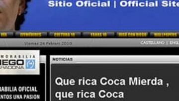 Hackean la web de Maradona haciendo alusión a su adicción a la cocaína