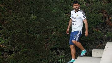 Agüero, en la concentración de la selección argentina.