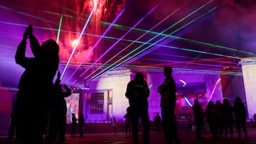 People attend the Christmas show called "Constellations" at the Plaza de Bolivar in Bogota, Colombia December 13, 2023. REUTERS/Luisa Gonzalez