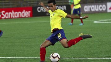 El delantero ecuatoriano de Emelec es ya el m&aacute;ximo goleador del Sudamericano Sub-17 y en la &uacute;ltima jornada deslumbr&oacute; con un hat-trick ante Chile.