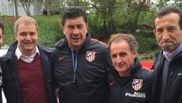 Diego Simeone, Diego Aguirre, Germ&aacute;n Burgos, Oscar Ortega y Fernando Pignatari en la Ciudad Deportiva del Club Atl&eacute;tico de Madrid.