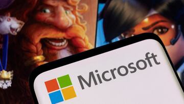 FILE PHOTO: Microsoft logo is seen on a smartphone placed on displayed Activision Blizzard's games characters in this illustration taken January 18, 2022. REUTERS/Dado Ruvic/Illustration/File Photo