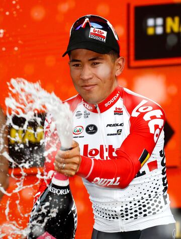 El ciclista australiano Caleb Ewan celebra la victoria en la octava etapa del Giro. 