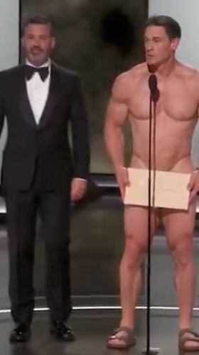 John Cena came out to present the “Best Costume” award completely in the nude before Jimmy Kimmel gave him a toga, but that transition wasn’t aired on TV.