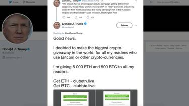 La cuenta verificada de Twitter de Donald Trump que quiere estafarte dinero