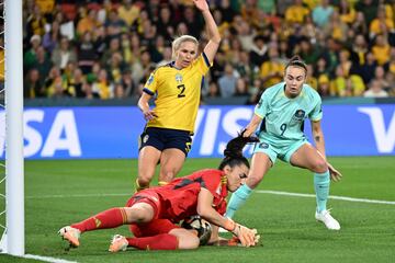 Sweden goalkeeper Zecira Musovic smothers the ball
